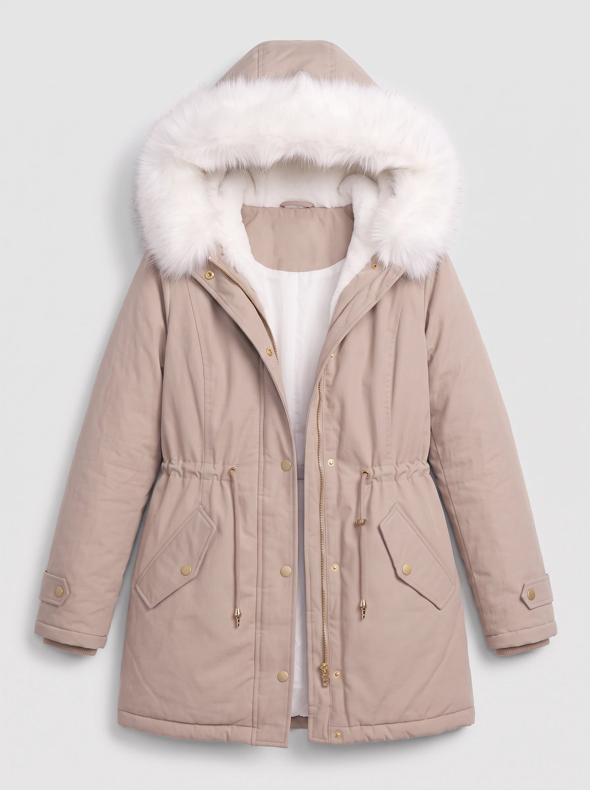Furhalo Hooded Parka Jacket – Women Faux Fur Hood Winter Casual Longline Drawstring Parka Coat
