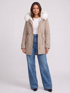 Furhalo Hooded Parka Jacket – Women Faux Fur Hood Winter Casual Longline Drawstring Parka Coat