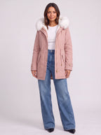 Furhalo Hooded Parka Jacket – Women Faux Fur Hood Winter Casual Longline Drawstring Parka Coat