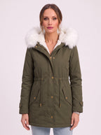 Cinchra Hooded Parka Jacket – Faux Fur Trim Longline Winter Women Casual Outerwear Coat