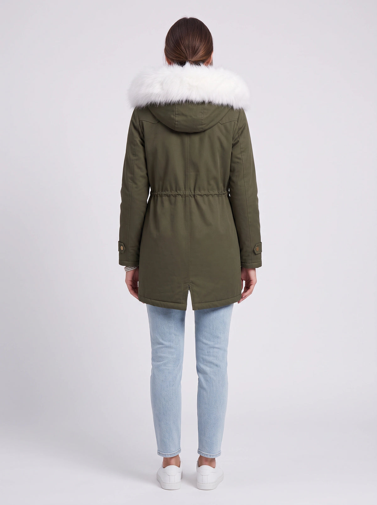 Cinchra Hooded Parka Jacket – Faux Fur Trim Longline Winter Women Casual Outerwear Coat