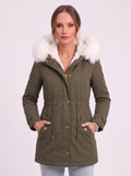 Cinchra Hooded Parka Jacket – Faux Fur Trim Longline Winter Women Casual Outerwear Coat
