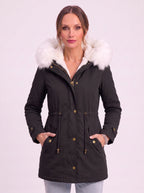 Cinchra Hooded Parka Jacket – Faux Fur Trim Longline Winter Women Casual Outerwear Coat