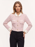 Trimpyn Contrast Collar Crop Cardigan – Fuzzy Knit Women Office Autumn Smart Casual Cropped Cardigan