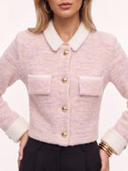 Trimpyn Contrast Collar Crop Cardigan – Fuzzy Knit Women Office Autumn Smart Casual Cropped Cardigan