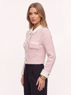 Trimpyn Contrast Collar Crop Cardigan – Fuzzy Knit Women Office Autumn Smart Casual Cropped Cardigan