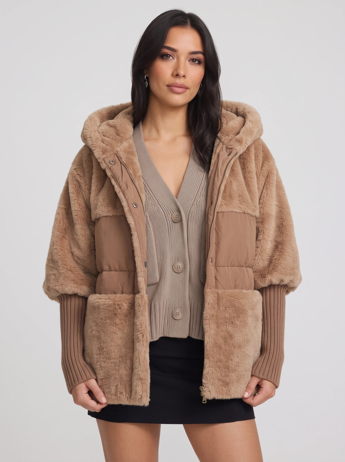 Quilpa Hooded Faux Fur Jacket – Women Winter Oversized Puffer Gilet Teddy Coat Padded Outerwear