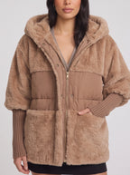 Quilpa Hooded Faux Fur Jacket – Women Winter Oversized Puffer Gilet Teddy Coat Padded Outerwear