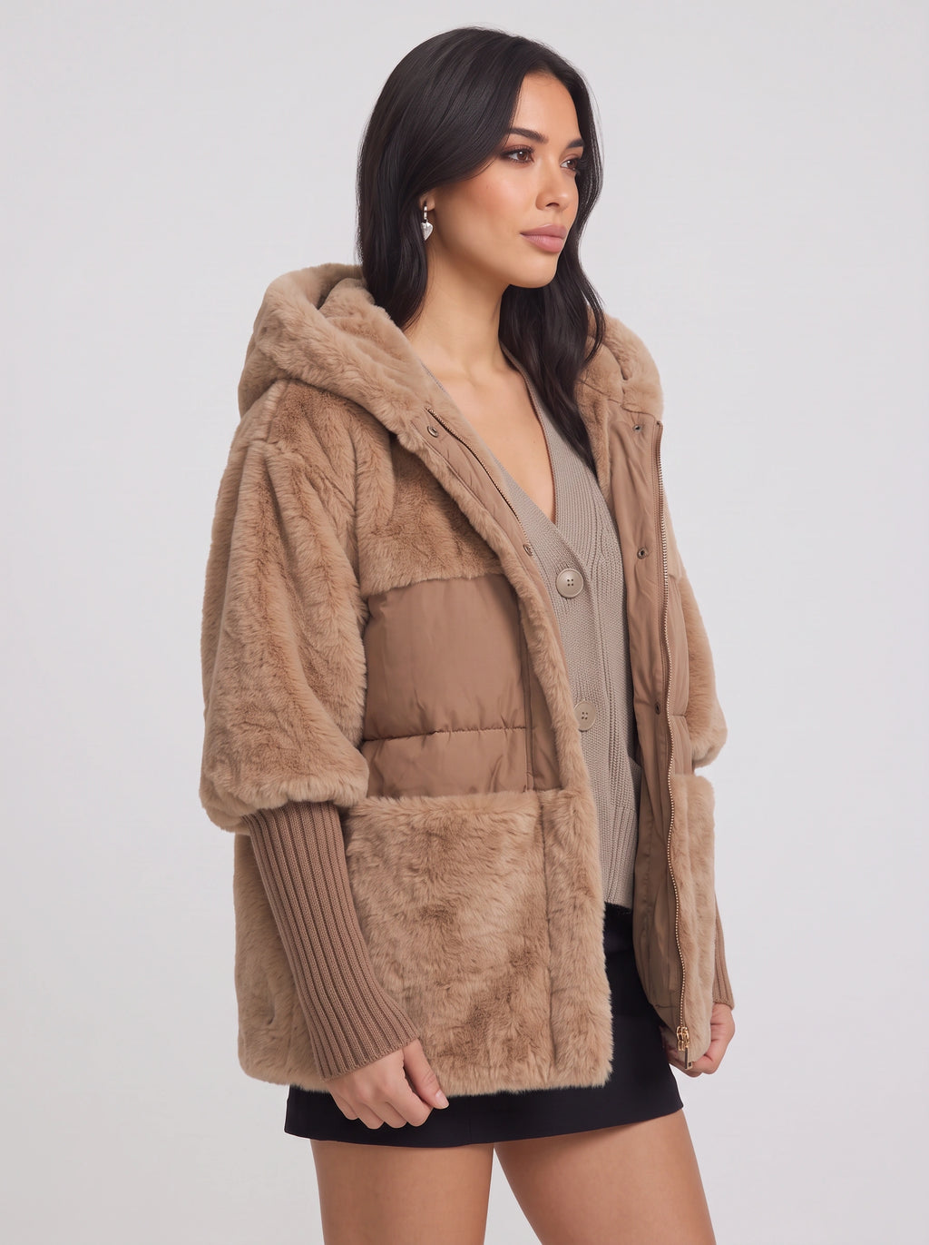 Quilpa Hooded Faux Fur Jacket – Women Winter Oversized Puffer Gilet Teddy Coat Padded Outerwear