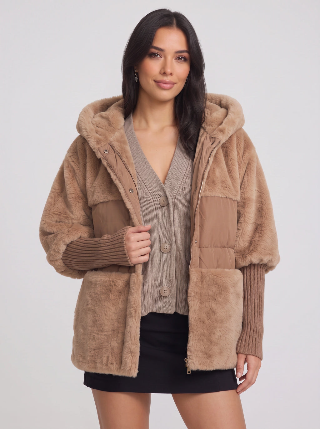 Quilpa Hooded Faux Fur Jacket – Women Winter Oversized Puffer Gilet Teddy Coat Padded Outerwear