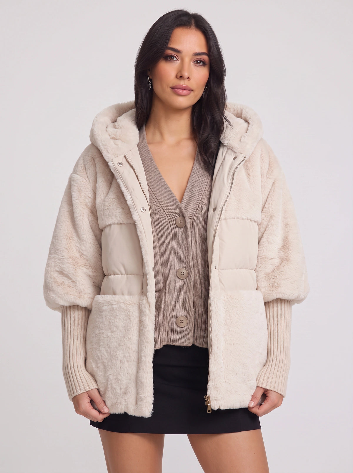 Quilpa Hooded Faux Fur Jacket – Women Winter Oversized Puffer Gilet Teddy Coat Padded Outerwear