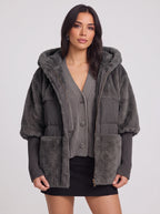 Quilpa Hooded Faux Fur Jacket – Women Winter Oversized Puffer Gilet Teddy Coat Padded Outerwear