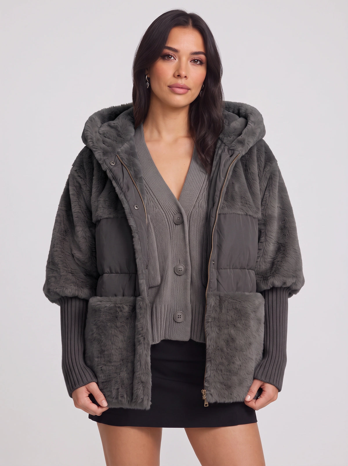 Quilpa Hooded Faux Fur Jacket – Women Winter Oversized Puffer Gilet Teddy Coat Padded Outerwear