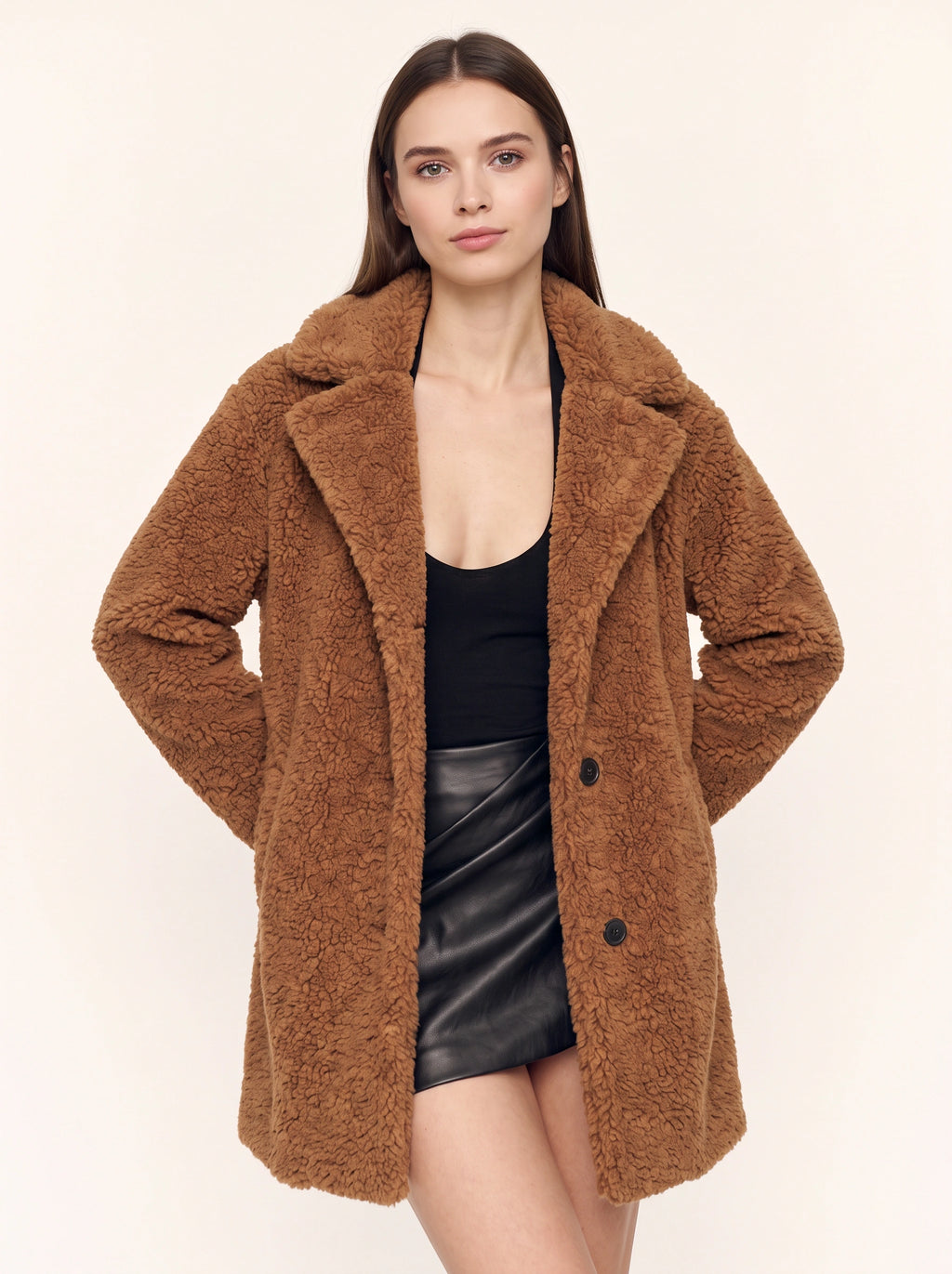 Buttwyn Teddy Single Breasted Coat – Oversized Fluffy Winter Women Longline Teddy Bear Coat
