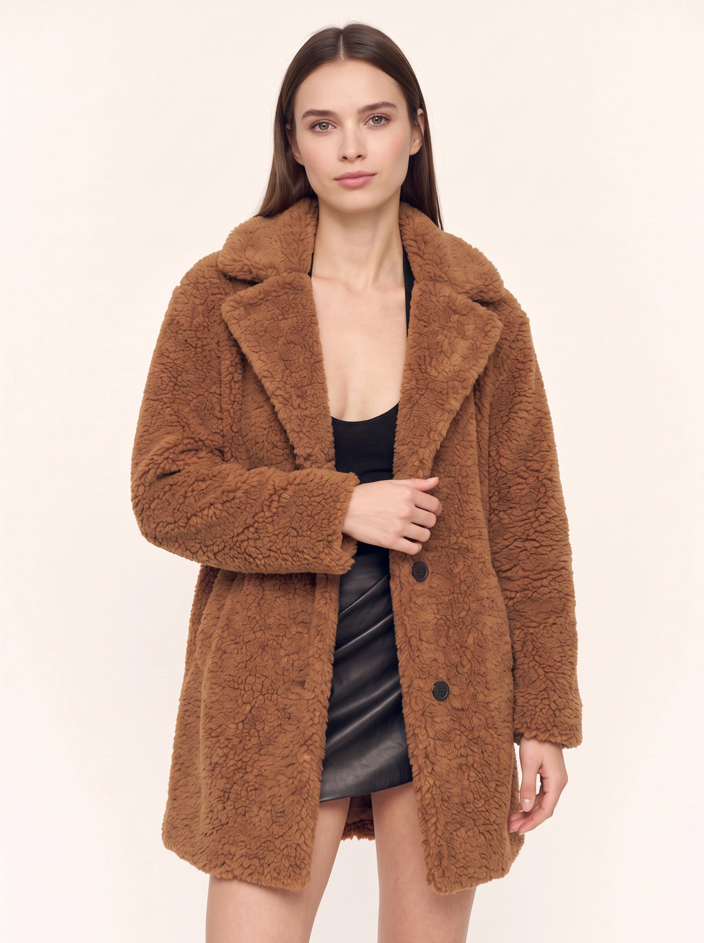 Buttwyn Teddy Single Breasted Coat – Oversized Fluffy Winter Women Longline Teddy Bear Coat