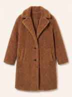 Buttwyn Teddy Single Breasted Coat – Oversized Fluffy Winter Women Longline Teddy Bear Coat