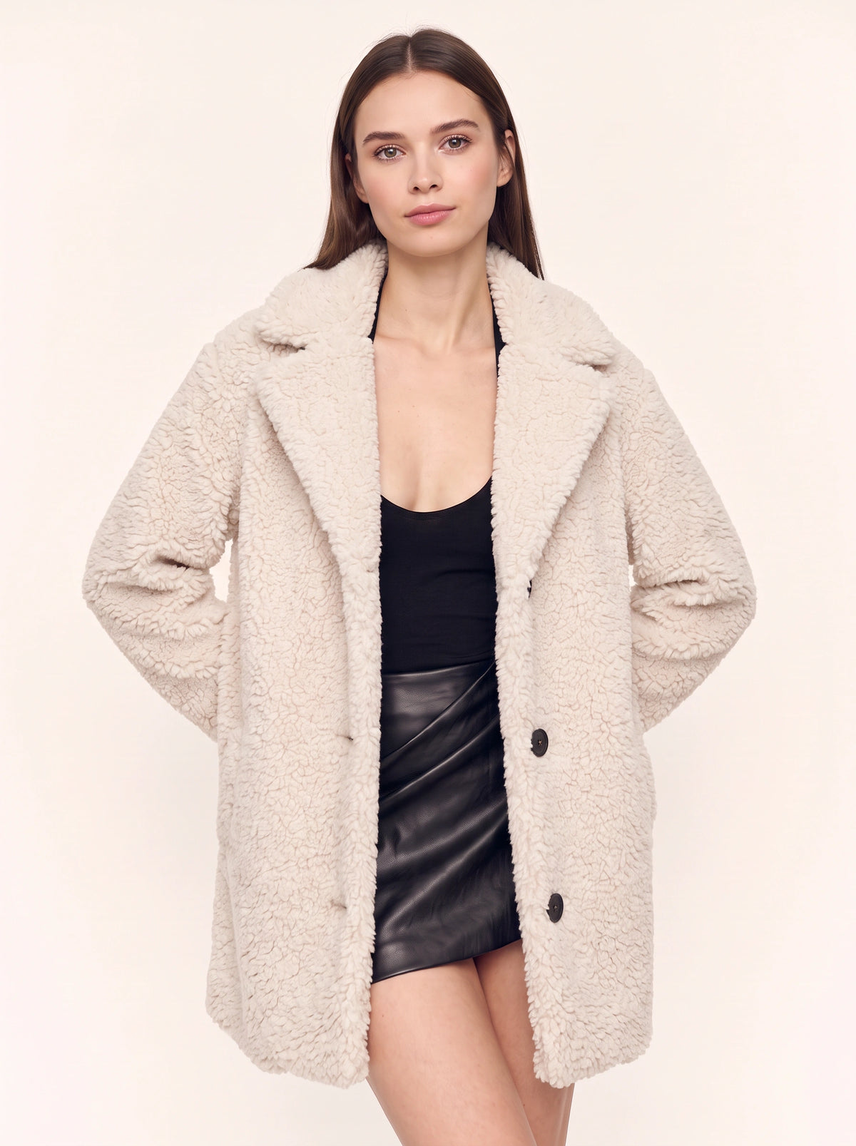 Buttwyn Teddy Single Breasted Coat – Oversized Fluffy Winter Women Longline Teddy Bear Coat
