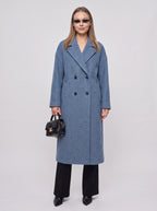 Notchelle Double-Breasted Longline Coat – Women Wool Blend Formal Winter Office Trench Coat