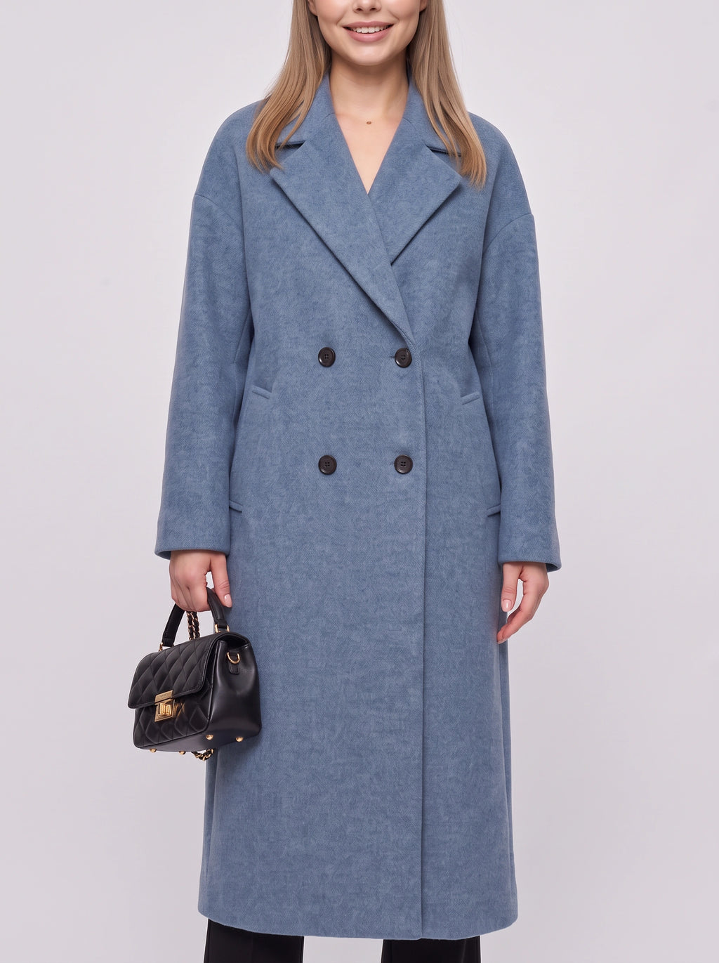 Notchelle Double-Breasted Longline Coat – Women Wool Blend Formal Winter Office Trench Coat