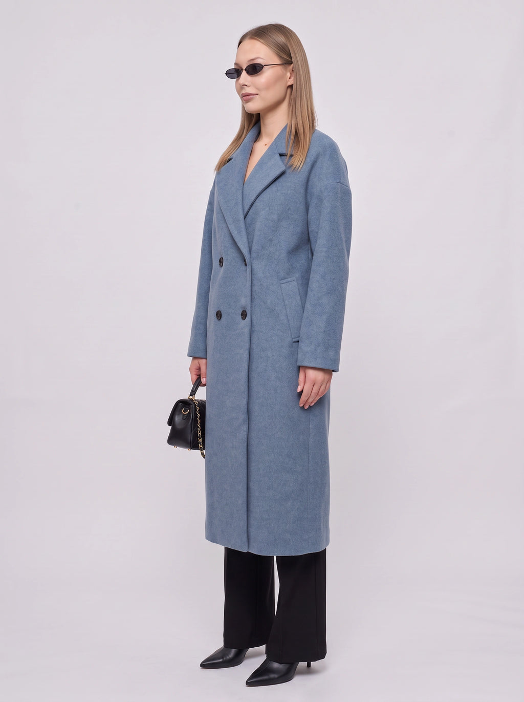 Notchelle Double-Breasted Longline Coat – Women Wool Blend Formal Winter Office Trench Coat