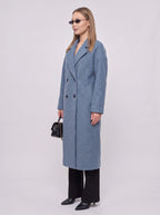 Notchelle Double-Breasted Longline Coat – Women Wool Blend Formal Winter Office Trench Coat