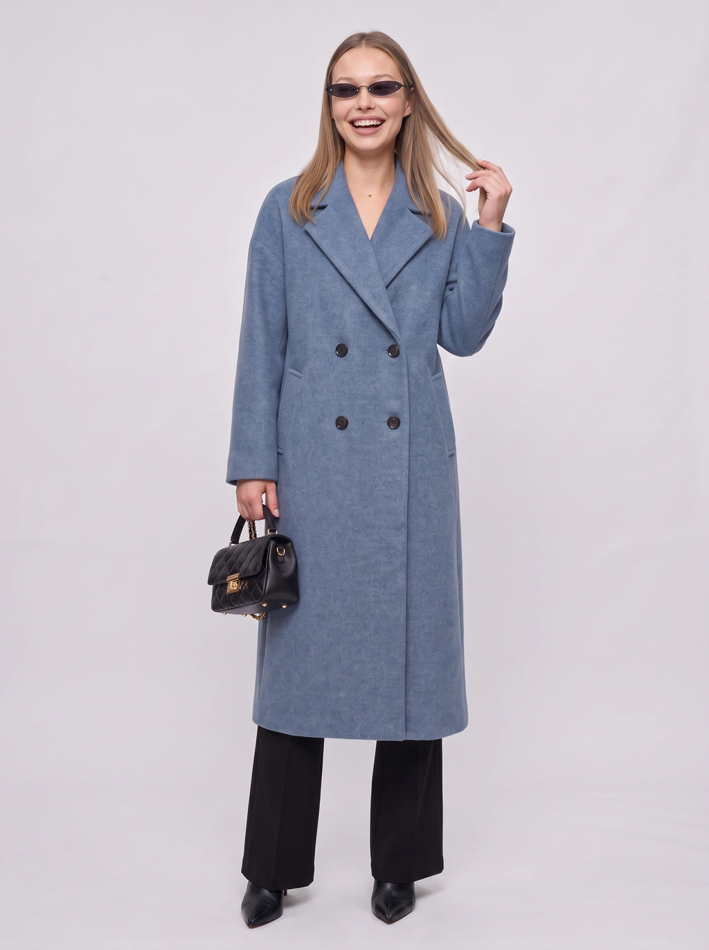 Notchelle Double-Breasted Longline Coat – Women Wool Blend Formal Winter Office Trench Coat