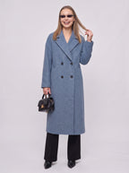 Notchelle Double-Breasted Longline Coat – Women Wool Blend Formal Winter Office Trench Coat