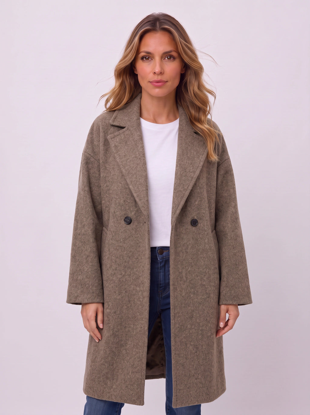 Notchla Double-Breasted Longline Coat – Women Oversized Winter Casual Office Tailored Longline Coat