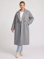Nohpelle Double-Breasted Longline Coat – Women Oversized Winter Wool Blazer Coat Casual Office Tailored Longline Coat