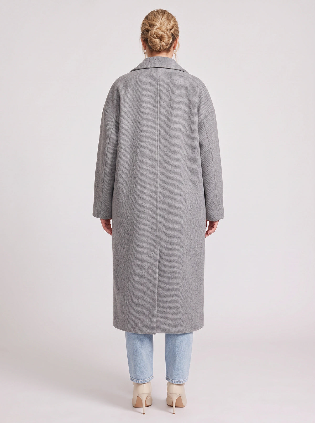 Nohpelle Double-Breasted Longline Coat – Women Oversized Winter Wool Blazer Coat Casual Office Tailored Longline Coat