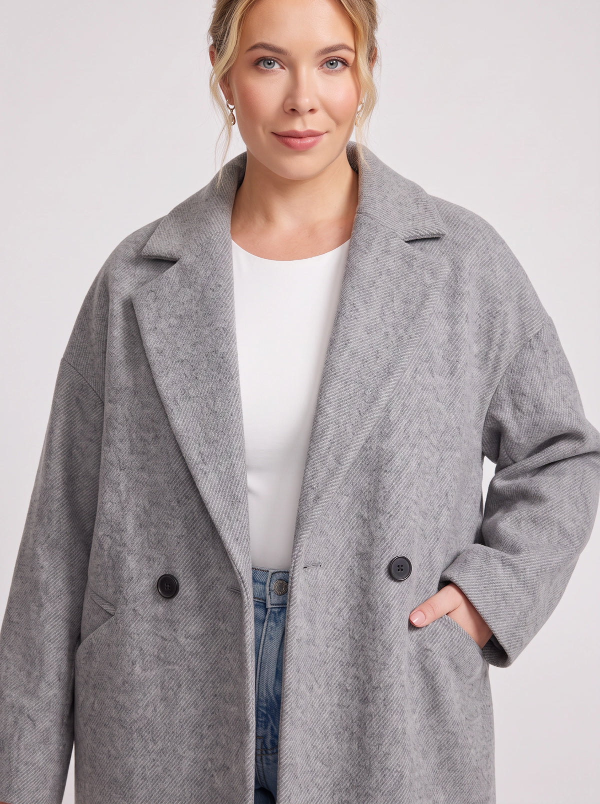 Nohpelle Double-Breasted Longline Coat – Women Oversized Winter Wool Blazer Coat Casual Office Tailored Longline Coat