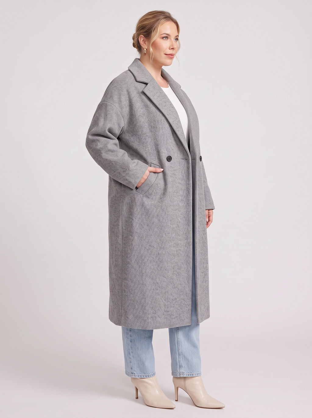 Nohpelle Double-Breasted Longline Coat – Women Oversized Winter Wool Blazer Coat Casual Office Tailored Longline Coat