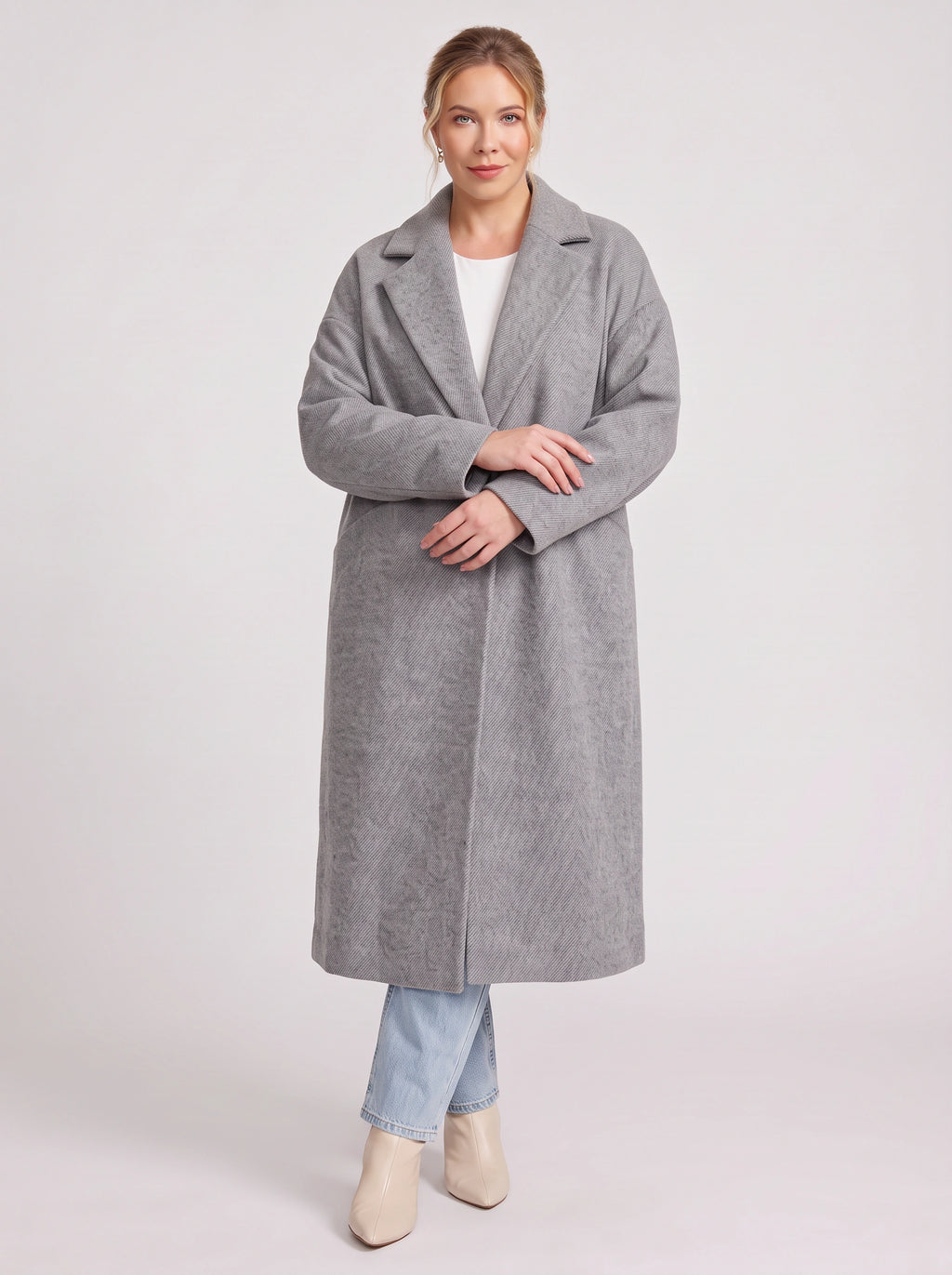 Nohpelle Double-Breasted Longline Coat – Women Oversized Winter Wool Blazer Coat Casual Office Tailored Longline Coat
