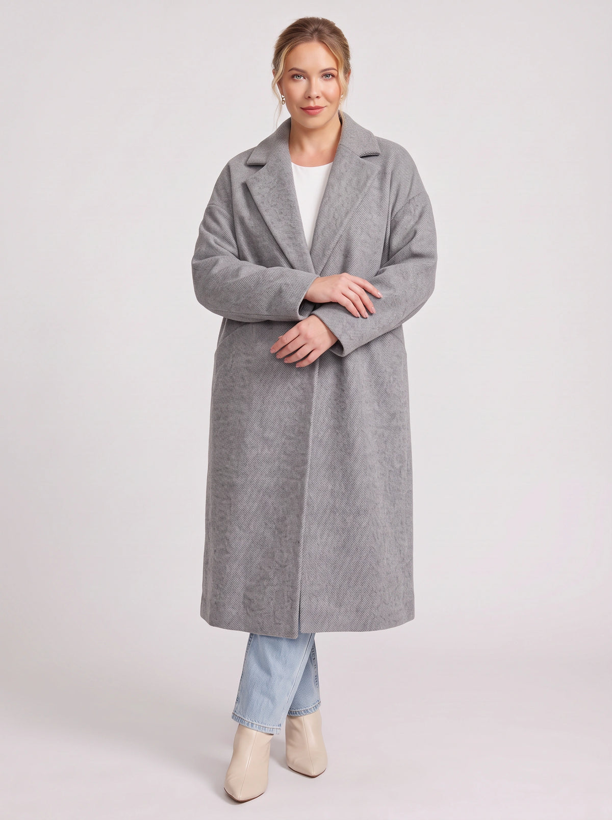 Nohpelle Double-Breasted Longline Coat – Women Oversized Winter Wool Blazer Coat Casual Office Tailored Longline Coat