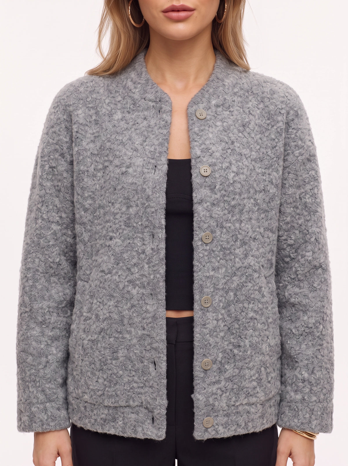 Bouclette Textured Longline Cardigan – Wool Blend Button Front Women Oversized Knit Cardigan Fall