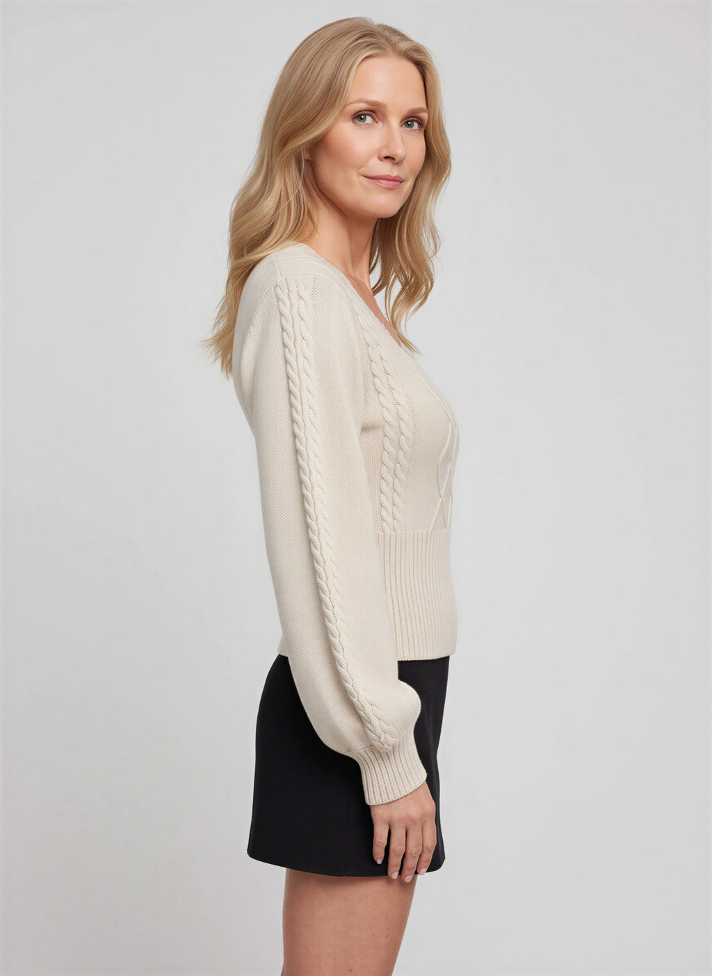 Lattagon Square Neck Cable Knit Jumper – Balloon Sleeve Fitted Sweater Women Fall Autumn Casual Elegant Knitwear Top