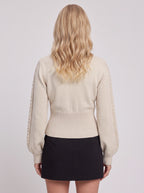 Lattagon Square Neck Cable Knit Jumper – Balloon Sleeve Fitted Sweater Women Fall Autumn Casual Elegant Knitwear Top