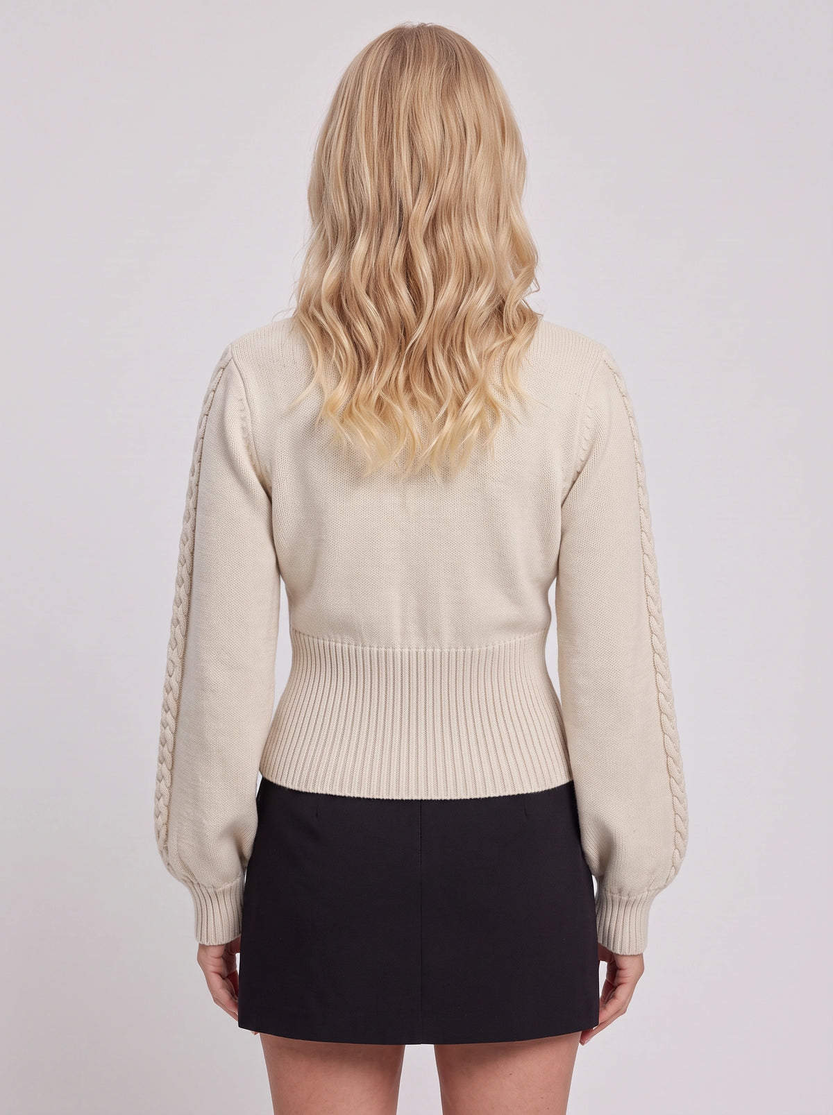 Lattagon Square Neck Cable Knit Jumper – Balloon Sleeve Fitted Sweater Women Fall Autumn Casual Elegant Knitwear Top