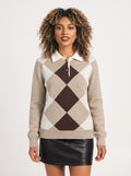 Argmond Argyle Collared Jumper – Button Neck Long Sleeve Knit Sweater Women Casual Preppy Autumn Office