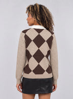 Argmond Argyle Collared Jumper – Button Neck Long Sleeve Knit Sweater Women Casual Preppy Autumn Office