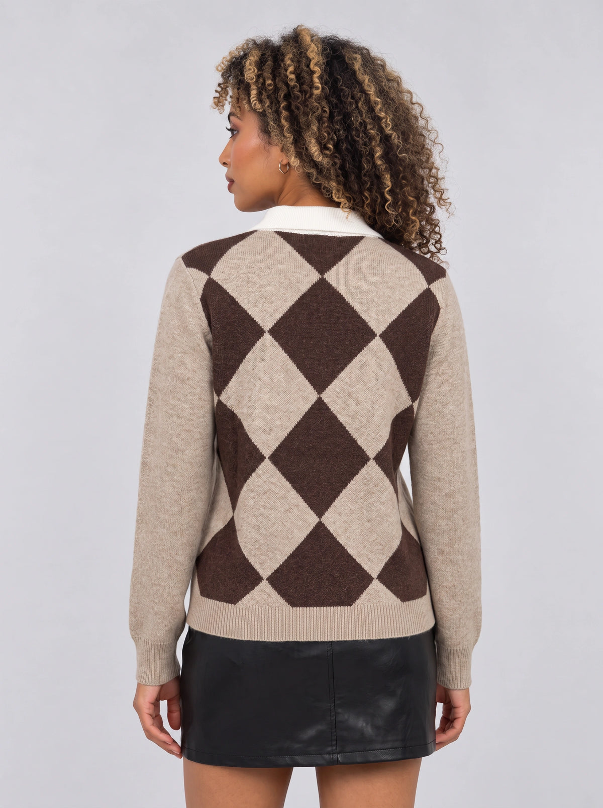 Argmond Argyle Collared Jumper – Button Neck Long Sleeve Knit Sweater Women Casual Preppy Autumn Office
