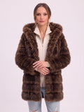 Bandora Hooded Faux Fur Longline Coat – Plush Panelled Winter Jacket Women Outerwear Formal Evening Party Longline Coat
