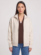 Knibrelle High Neck Zip Cardigan – Knitted Ribbed Cuff Women Casual Loungewear Fall Relaxed Fit Cardigan