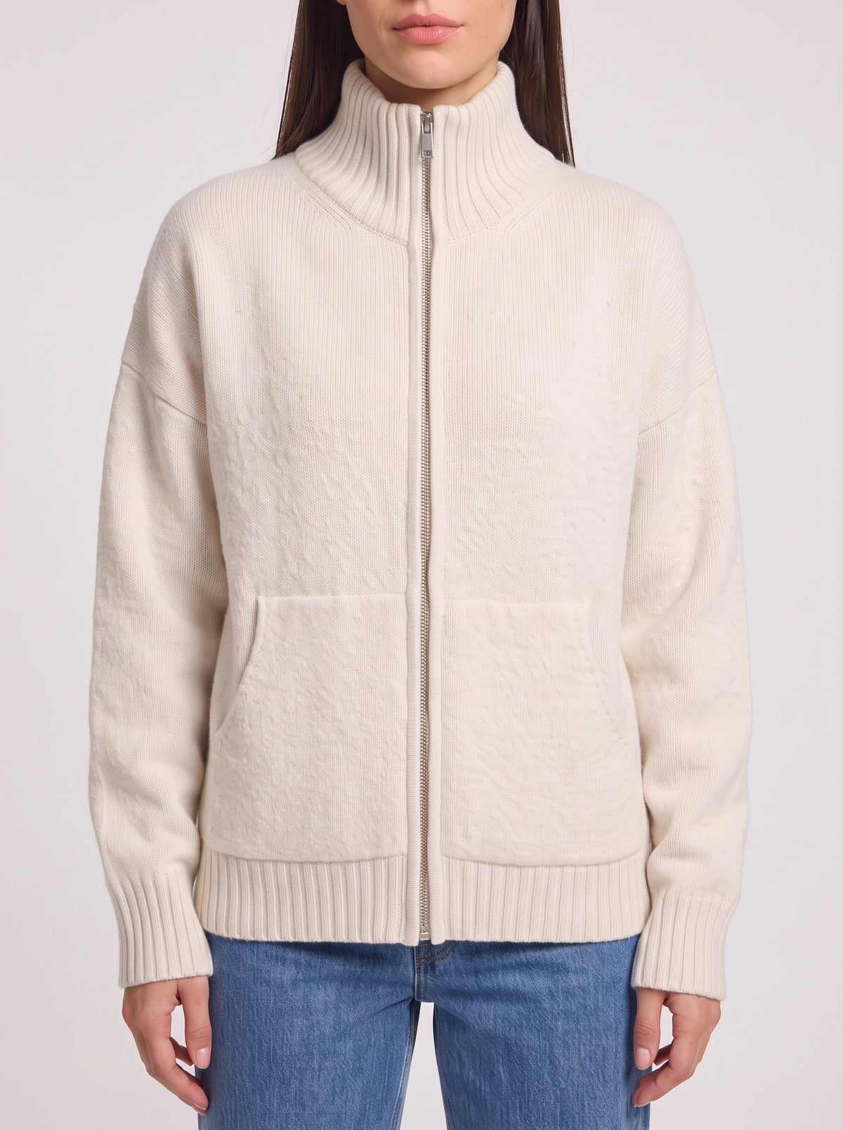 Knibrelle High Neck Zip Cardigan – Knitted Ribbed Cuff Women Casual Loungewear Fall Relaxed Fit Cardigan