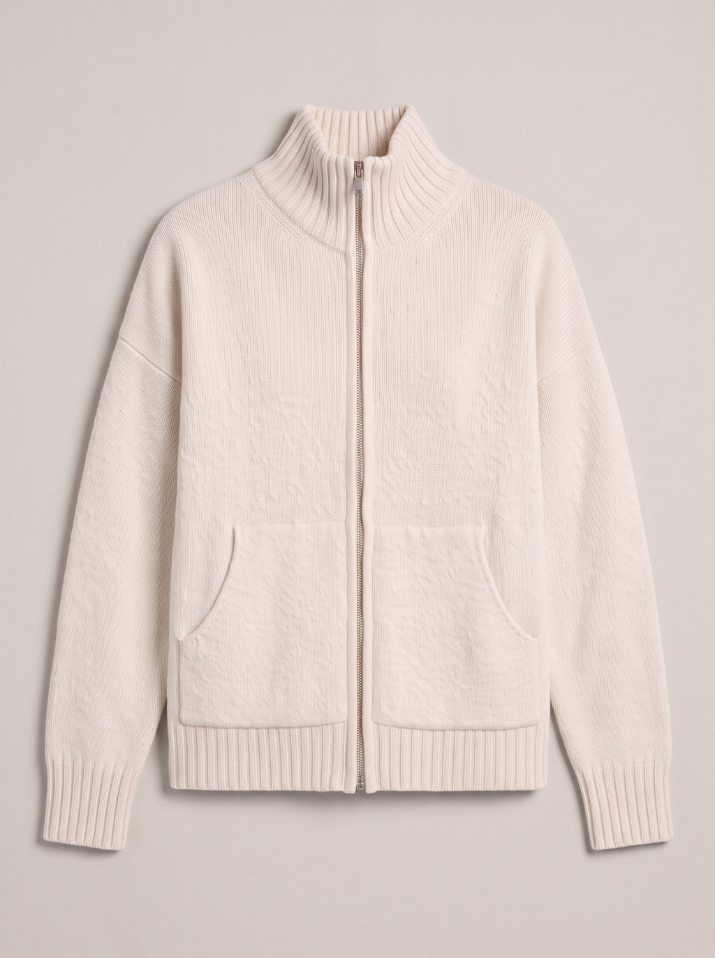 Knibrelle High Neck Zip Cardigan – Knitted Ribbed Cuff Women Casual Loungewear Fall Relaxed Fit Cardigan