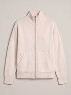 Knibrelle High Neck Zip Cardigan – Knitted Ribbed Cuff Women Casual Loungewear Fall Relaxed Fit Cardigan