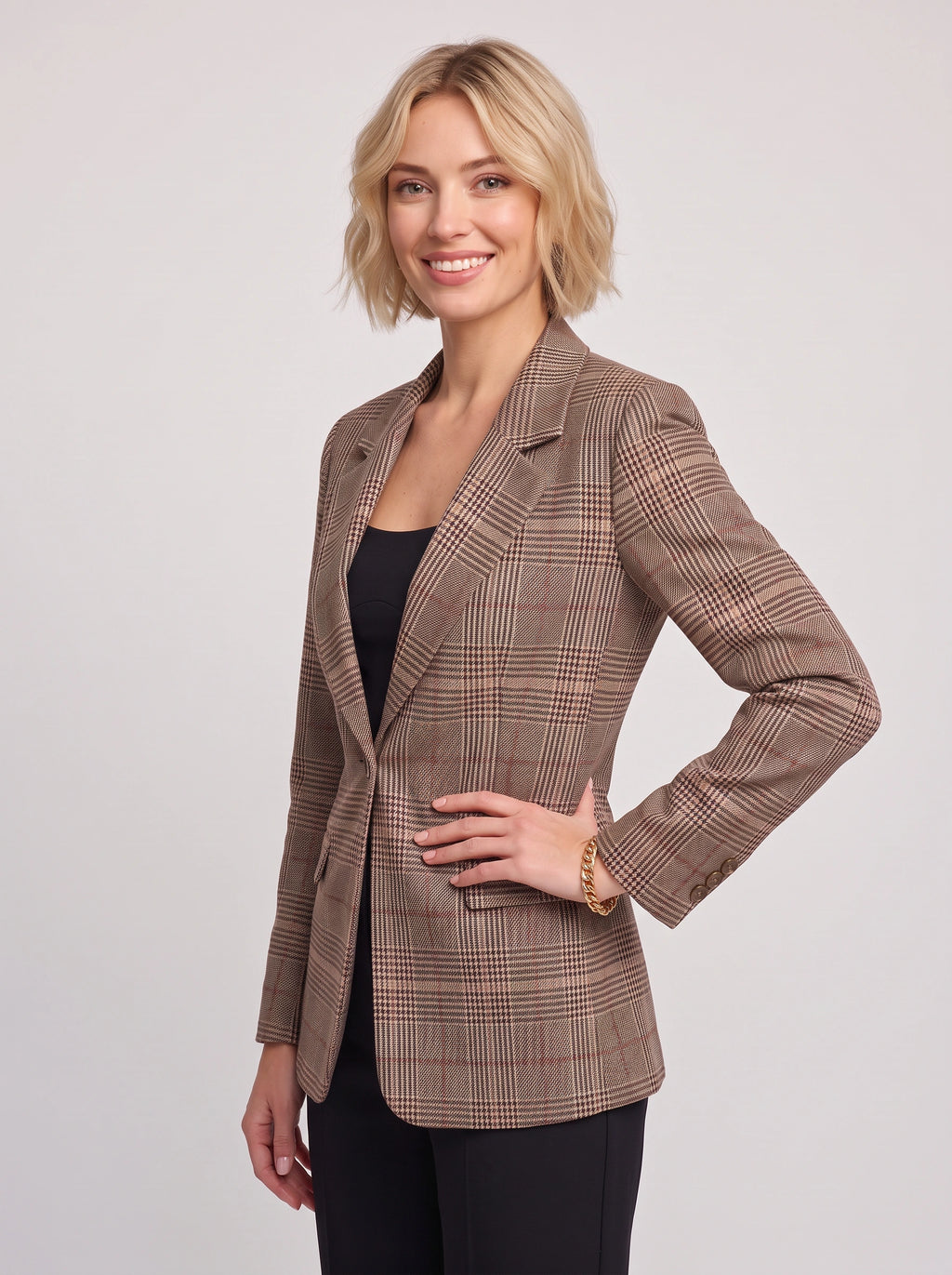 Longlire Check Longline Blazer – Women Tailored Workwear Office Formal Smart Casual Longline Blazer