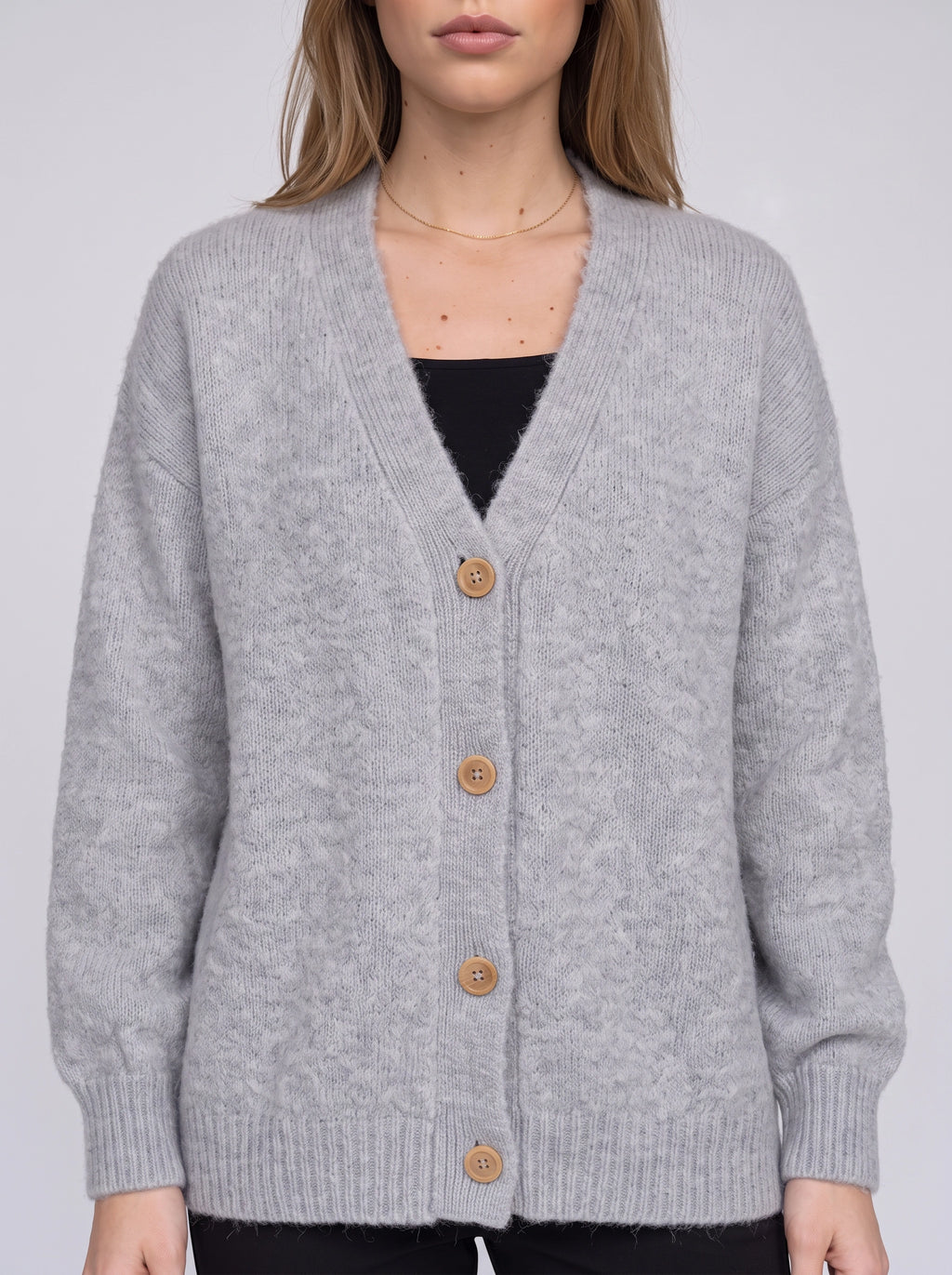Rondwyn Fluffy Knit Oversized Cardigan – Women Chunky Cable Button Front Longline Autumn Cardigan
