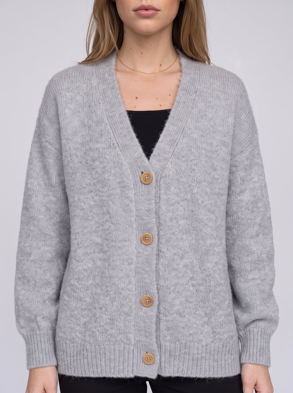 Rondwyn Fluffy Knit Oversized Cardigan – Women Chunky Cable Button Front Longline Autumn Cardigan