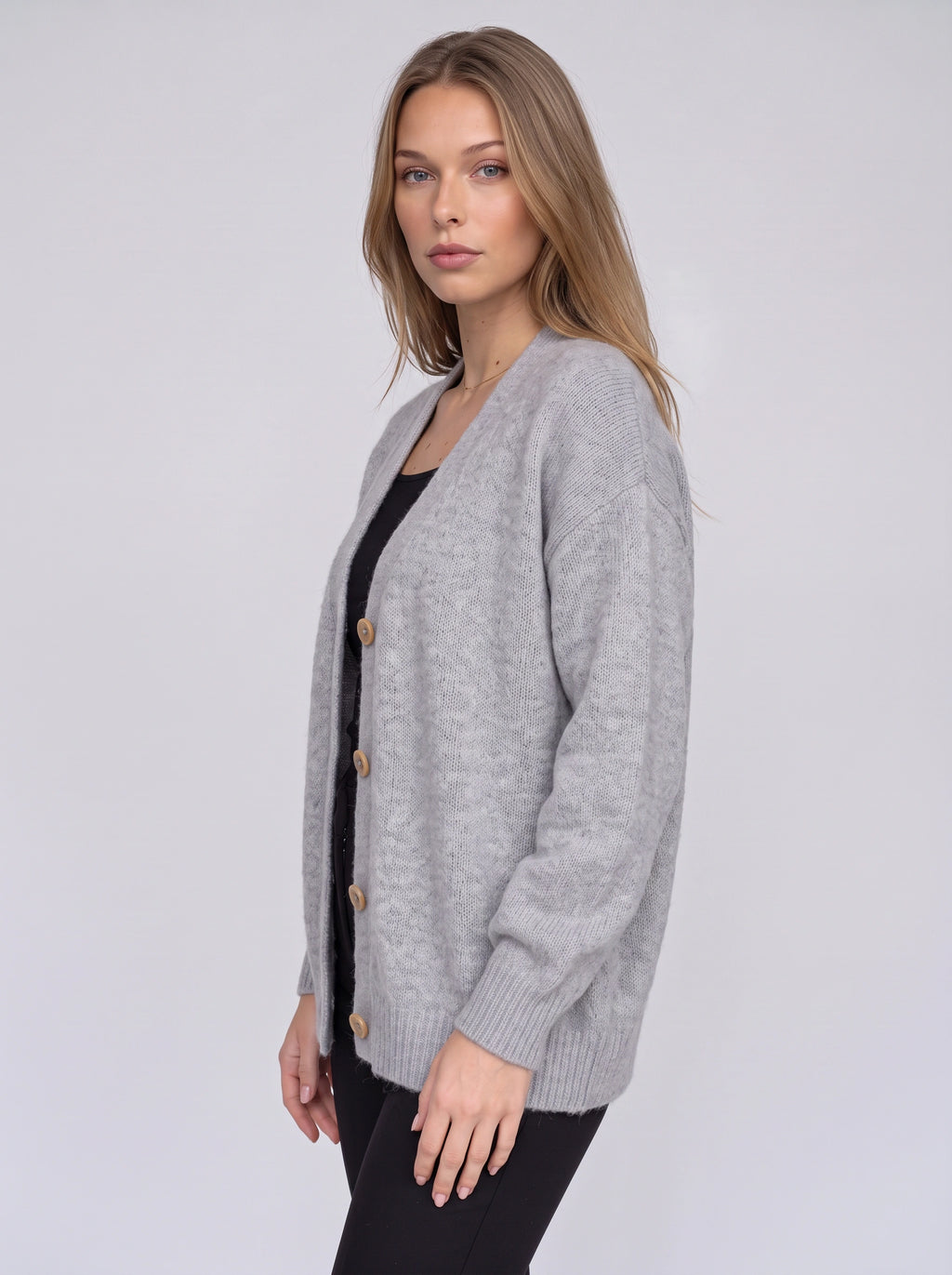 Rondwyn Fluffy Knit Oversized Cardigan – Women Chunky Cable Button Front Longline Autumn Cardigan